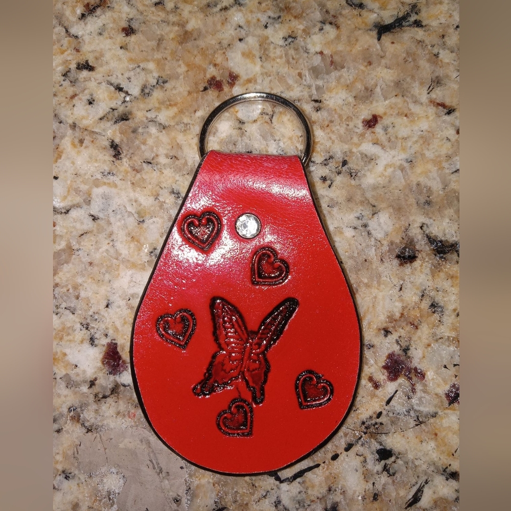 Handcrafted Red Leather Keychain